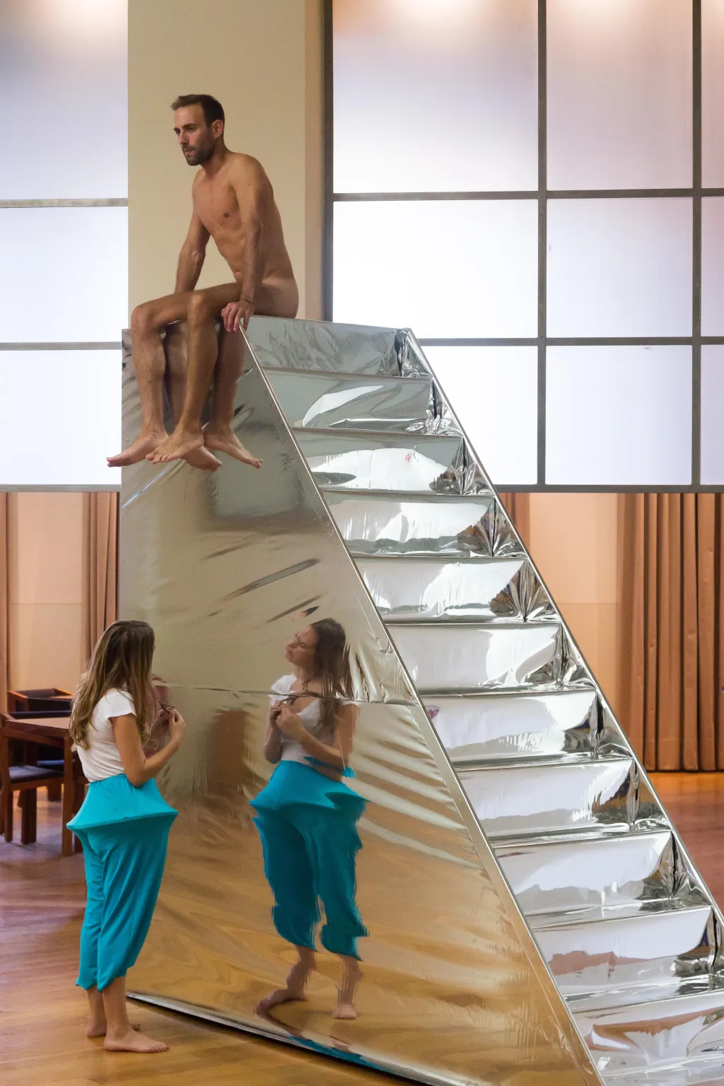 Primate on staircase. 