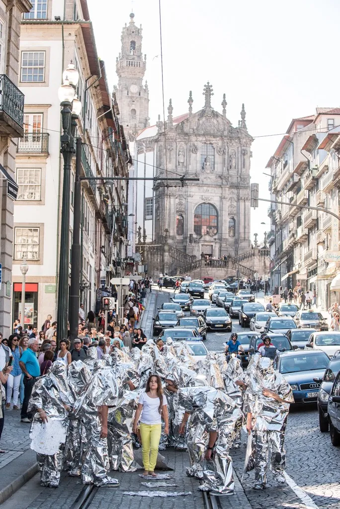Crystal Beings (aka Invisible Men) procession in the city center.
